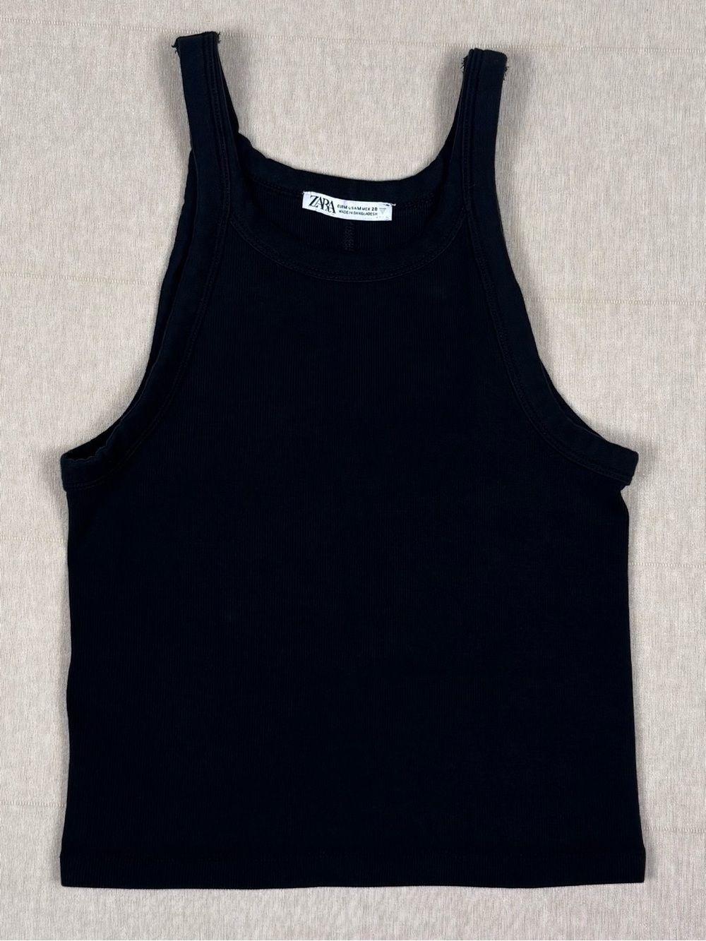 Zara Black Ribbed High Neck Tank Top Minimalist Fitted Sleeveless Size M